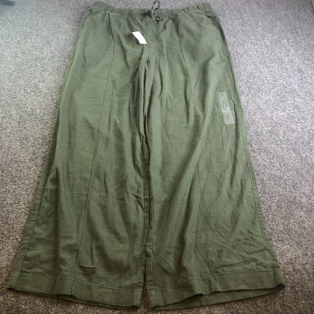 GAP Pull On Pants Womens Large Sage Green Linen Blend Wide Leg Pockets 27"